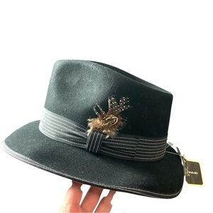 New Stacy Adams Homburg Wool Fedora Hat Octoberfest Hunter Black Extra Large